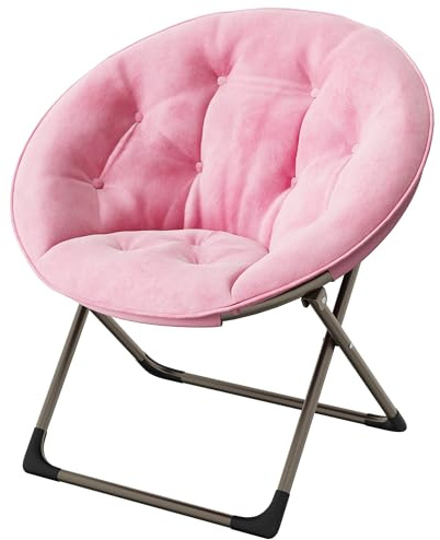 RBFGYIOP Poltrona Saucer oversize pieghevole per set camera da letto - Sedia relax in pelliccia sintetica morbida - Telaio in metallo resistente - Comfort per adulti, ragazzi e bambini - Colore: Rosa