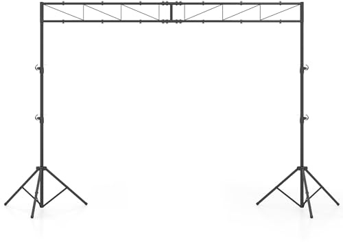 COSTWAY Soporte de Luz para DJ, Soporte de Truss Iluminación de Metal con Altura Ajustable en 140-265 cm, 2 Trípodes Plegables, 12 Puntos de Agarre, Soporte 50 kg, para Conciertos, Escenarios y Bodas