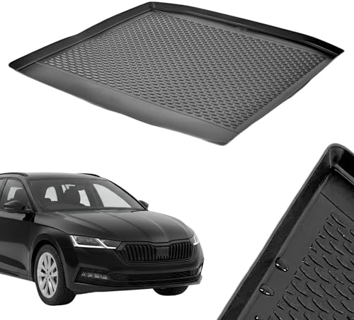 Gama Kofferraumwanne Kompatibel Mit ŠKODA Octavia 4 Combi 2020- Zubehör — Kofferraummatte, Kofferraum Schutzmatte | Premium TPE Material | Perfekte Passform | rutschfest | Schwarz