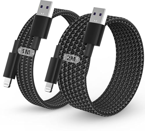 BSTOEM iPhone Charger Cable, 2Pack for Lightning to USB Cable Braided 1M+2M | MFi Certified Charging Lead for Apple iPhone 14 13 12 11 Pro Max/Pro XS XR X 8 7 6 Plus SE, for iPad (black)