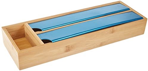 Zeller 25315 Folien-Aufbewahrungs-/Abreiß-Box, Bamboo/Edelstahl, L 39.5 x B 13 x H 5.4 cm