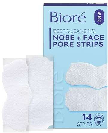 Bioré Nose+Face Blackhead Remover Strips, Deep Cleansing Strips for Nose, Chin, or Forehead, Instant Blackhead Removal and Pore Unclogging, Oil-free, Non-Comedogenic Use, 14 Count