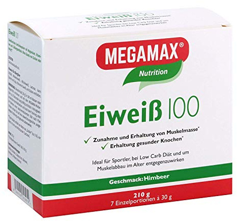Megamax Eiweiss Himbeere 7er Probierpaket (7x30g) | Molkenprotein + Milcheiweiß Für Muskelaufbau ,Diaet | 2k-Eiweiss ideal zum Backen | hochdosiert Low Carb Eiweiß | aspartamfrei Eiweisspulver