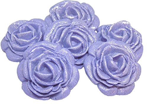 6 Large Edible Glittered Roses Flower Cake Topper Decorations (Purple)
