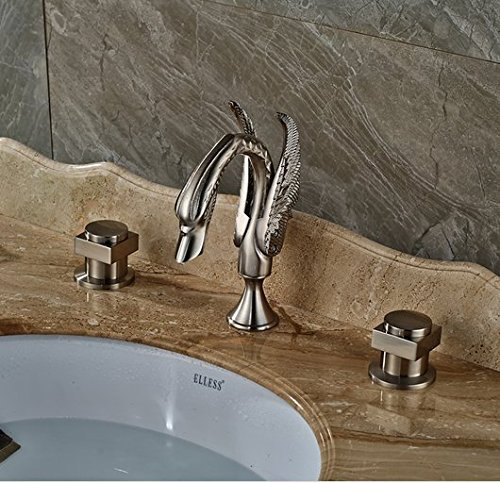 Gowe Nickel brossé double poignées carré Robinets de lavabo Montage Bord Swan Style de salle de bain robinet