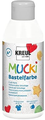KREUL 24201 - Mucki Bastelfarbe für Kinder, 250 ml in weiß, Kindermalfarbe auf Wasserbasis, parabenfrei, glutenfrei, laktosefrei und vegan, auswaschbar, vermalbar mit Pinsel und Schwamm