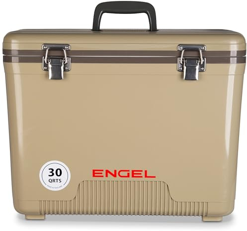 ENGEL Kühlbox 30qt (28,4 Liter) Auslaufsicher, Luftdicht, Tragbare, Kleine Kühlbox für Camping, Picknick, Wandern, Festival - Eisbox Ohne Strom für Männer & Frauen, 48,3 x 31,7 x 36,8 cm im Hellbraun