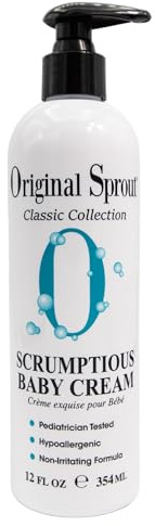 Original Sprout Scrumptious Baby Cream for Sensitive Skin & Diaper Rash, Gentle Non-Greasy Baby Lotion with Zinc Oxide & Calendula, Moisturizing Face & Body Cream, 12 fl oz