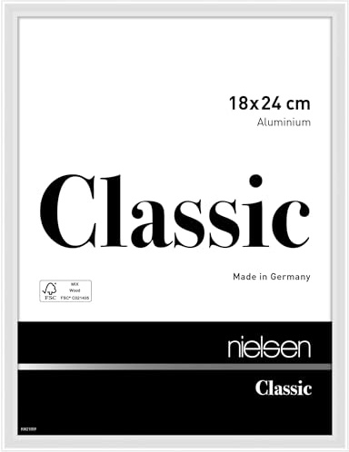 nielsen Aluminium Bilderrahmen Classic, 18 x 24 cm, Weiß | Aluminium Fotorahmen im Hoch- & Querformat zum Auftstellen und Aufhängen Weiß glänzend Echtglas