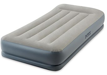 Intex 64116 - Luftbett Selbstaufblasend Einzelbett Dura-Beam Pillow Rest Mid-Rise, mit integrierter Elektropumpe, Geeignet für 1 Person, PVC, Grau, 99x191x30 cm