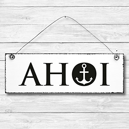 Ahoi - Anker maritim Dekoschild Türschild Wandschild Holz Deko Schild 10x30cm Holzdeko Holzbild Deko Schild Geschenk Mitbringsel Geburtstag