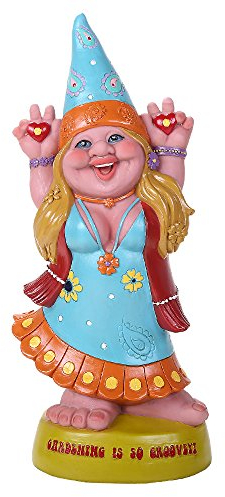 Pacific Giftware Gartenzwerg Figur - Hippie Lady Groovy 33,5 cm | Garten Zwerg Statue Frau lustig witzig