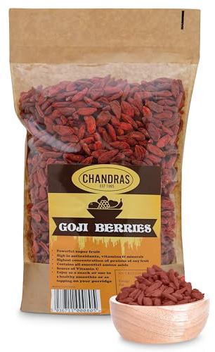 Chandra Whole Foods – Goji Berries 1kg- Low-GI Nutritious Super Fruit for Snacking, Smoothies, Baking & Cooking - (1kg (Pack of 1)