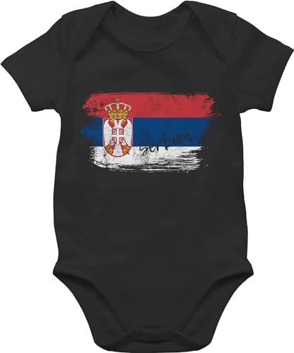 Baby Body Junge Mädchen - 2026 Fussball WM Fanartikel - Serbien Vintage - 1/3 Monate - Schwarz - trikot strampler stadt russia babybody europameisterschaft country serbia bz10 em 2024 städte