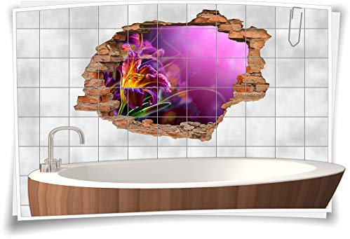 Medianlux 3D Fliesen-Aufkleber Fliesen-Bild Fliesen-Tattoo Fliesen-Sticker Wand-Durchbruch Gladiolen Blumen-Strauß Harmonie Glück Lebens-Freude Deko Raum-Gestaltung, 135x90cm, 20x25cm (BxH)