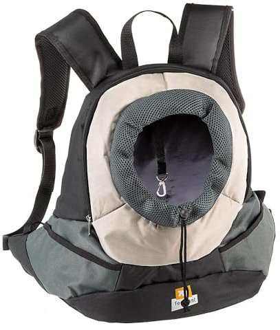 Ferplast Hunderucksack KANGOO, Katzentrucksack, Hundetasche, verstellbare Gurte, Sicherheitsgurt, max. 6 kg, 37 x 16 x 36,5 H cm, Grau