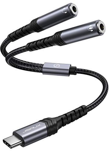 JSAUX USB C to 3.5mm Aux Dual Headphone Splitter Adapter, 2-in-1 Audio Headphone Jack Adapter Compatible with iPhone 16 Pro Max/15 Pro Max, Galaxy S24/S23 Ultra, Huawei P40, iPad Pro, Pixel-Grey