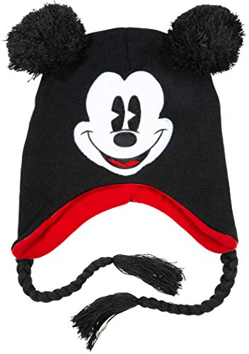 Disney Unisex Erwachsene Mickey Mouse Acryl Knit Winter Laplander Hut mit Jumbo Knit Pom Ohren und Knit Quasten Schwarz