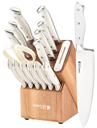 Sabatier Bloc à couteaux forgé triple rivet avec aiguiseur intégré en acier inoxydable Blanc 5272315
