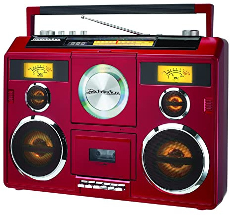 Studebaker Sound Station Portable Stereo Boombox with Bluetooth/CD/AM-FM Radio/Cassette Recorder (Red)