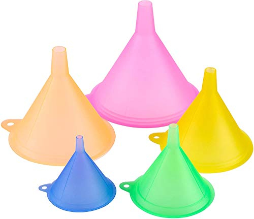 iSnuff Small Funnel Set of 5 Sizes Plastic Mini Funnels with Narrow Spout for Filling Bottles Lab Vials, Sand Art, Perfumes, Spices, Powder Funnel, Essential Oils, Recreational Activities