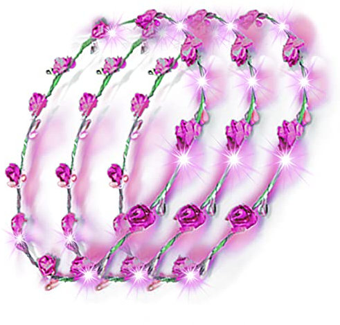 LED Blumenkranz Silvester Haarschmuck Blumen Stirnband Kranz Haarband Damen Blumendekor Kopfschmuck für Hochzeit Party Leucht (Pink 3x)