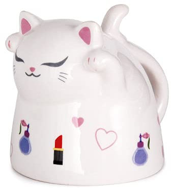 Needzo Topsy Turvy Mugs for Coffee and Tea, Double Walled Ceramic Waving Japanese Cat Upside Down Mug, Home Office Decor, 3.25 Inches