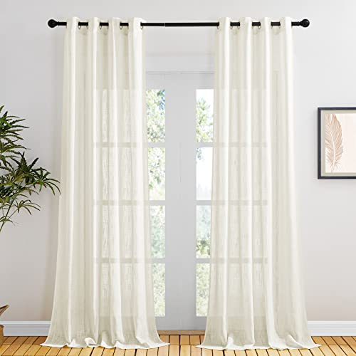 PONY DANCE Gardinen Wohnzimmer Modern 2er Set H 260 x B 140 cm Leinenoptik Vorhang Hellbeige Balkontür Gardine Dekoschals Luftige & Lichtdurchlässige Vorhänge mit Ösen