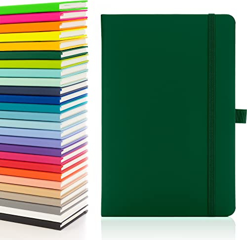 Notes London Eco A5 Notizbuch mit linierten Seiten, Stiftschlaufe, Band, Datumsmarkierungen und Papiertasche, mittleres gebundenes Tagebuch, Notizbuch, nachhaltig angebautes Papier (grün)
