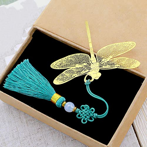 LZHLMCL Lesezeichen Metall Schmetterlingsblatt Tierform Lesezeichen Seiten Clip Golden Kupfer Buch Mark Quaste Lesezeichen Buch Holde Metall Bücher Ordner Grüne Libelle