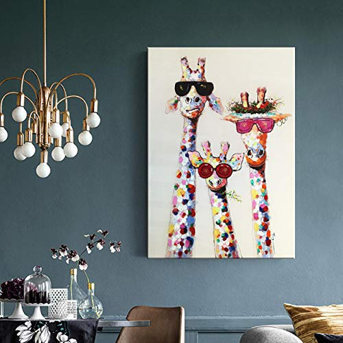 Graffiti Kunst Tier Leinwand Malerei Neugierige Giraffen Familie Poster Drucke Bild Grafik Kunstwerk für Kinderzimmer Dekor 20x30cm (8x12inch) Ungerahmt