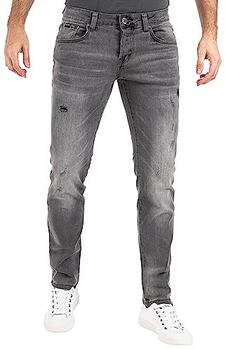 Peak Time Herren Jeans Slim Fit Hose mit elastischem Stretch Bund Destroyed München Light Grey Gr. 30W/34L