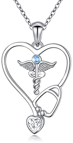 Flyow Krankenschwester Halskette für Damen, 925 Sterling Silber Engelsflügel Stethoskop Schmuck Geschenke für Graduierung Doktor Medizinstudent