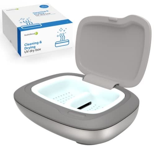 AudioNova - Caja de Secado y Limpieza para Audífonos - Compatible con todas Ayudas Auditivas y Audífonos - Para Secar y Esterilizar Protecciones Auditivas - Función UV-C - Elimina suciedad y humedad