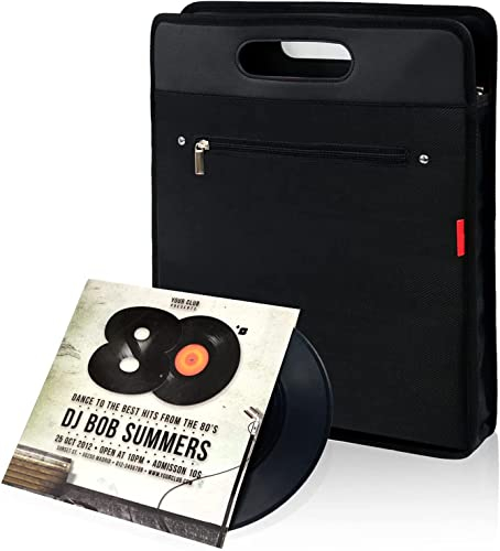 BQKOZFIN Vinyl Record Carrying Bag, Holds up to 20 LP Records Durable Vinyl Albums Storage Case for Most 7 10 12 LP