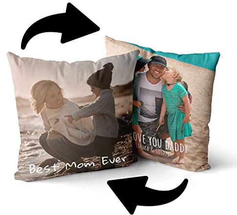 Personalisierte Fleece Kissen mit eigenen Foto & Text | Individuell Fotokissen mit Füllung | Foto-Kissen Selbst gestalten | Doppelseitige Bedruckte Kissen Fotogeschenk