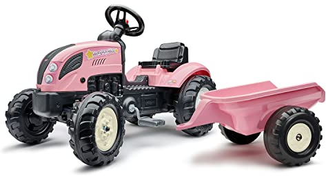 FALK - Trattore a pedali Rainbow Star rosa con rimorchio - Da 2 anni - Contiene il 40% di plastica riciclata - Made in France - 2056L
