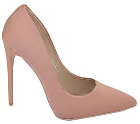 Scarpe Donna Decollete a Punta Elegante in Raso Lycra Rosa Cipria Tacco a Spillo 12 cm Cerimonia Evento (40 EU)