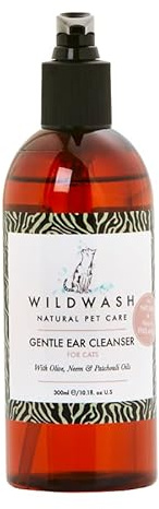 WildWash Gentle Ear Cleanser for Cats 300ml - Cat Ear Cleaner Solution Gentle & Effective Safe for Sensitive Ears Prevents Odor & Infection Easy-to-Use Dropper
