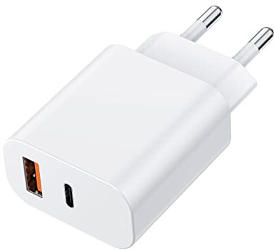 MEROM 30W Caricatore USB A e C Doppia Porta QC3.0 PD Caricabatterie Alimentatore per iPhone 16 15 14 13 12 Pro Max Plus Huawei Xiaomi Samsung Galaxy iOS Android Caricabatteria Adattatore Universale