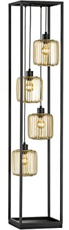 meineWunschleuchte Stehlampe mehrflammig Schwarz Gold mit 4 Lamellen Lampenschirmen, Höhe 150cm
