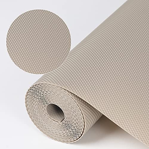 WochiTV Drawer Liners, EVA 45cmx600cm Waterproof Non Adhesive Shelf Liner Cabinets Cupboard Non-Slip Liner Refrigerator Mats for Kitchen Cabinet, Cupboard, Shoe Rack, Closet, Cupboard, Khaki