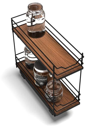 Home Zone Living Ausziehbarer Küchenschrank-Organizer mit 2 Ebenen für einfachen Zugriff, 19,1 x 50,8 cm (B x T), Mattschwarz mit Dunkelbraun, Virtuoso Collection