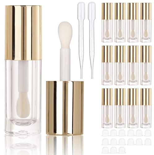 COSIDEA 14 leere 6 ml große Doe Foot Zauberstab, klobige Lipgloss-Röhren für DIY-Lipgloss, rosafarbene runde Lipgloss-Behälter mit dickem Zauberstab, Gold, Einfach oder Basic
