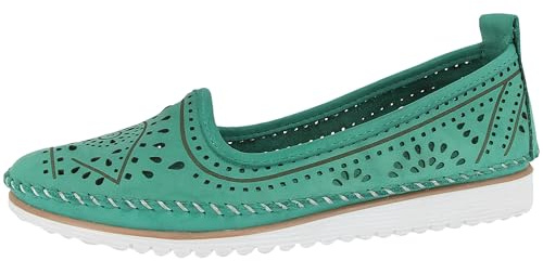 Andrea Conti Damen Leder Slipper sommerlich Florale Cutouts 0021712, Größe:40 EU, Farbe:Türkis