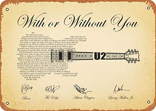 Gitarrenförmiger Rock Lyrics U2 Gitarren-Songtext Poster Metall Blechschild 20,3 x 30,5 cm Vintage Retro Wanddekoration