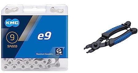 KMC E9 9 Speed E-Bike Chain, Silver, 122 Link & BBB Cycling Chain Link Removal Tool 7-12 Speed