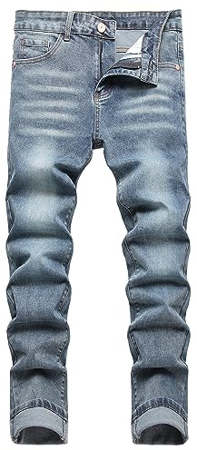 JUNBAOSS Men's Slim Fit Stretch Jeans Ripped Skinny Jeans for Men, Distressed Tapered Leg Fashion Comfort Flex Waist Cargo Denim Pants, Nostalgia 5875, Size 34