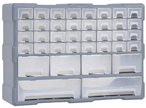 Homgoday Organiseur de rangement à 38 tiroirs pour outils et accessoires - Gris, PP, 52 x 16 x 37,5 cm - parfait pour l'atelier et la garage Model147578