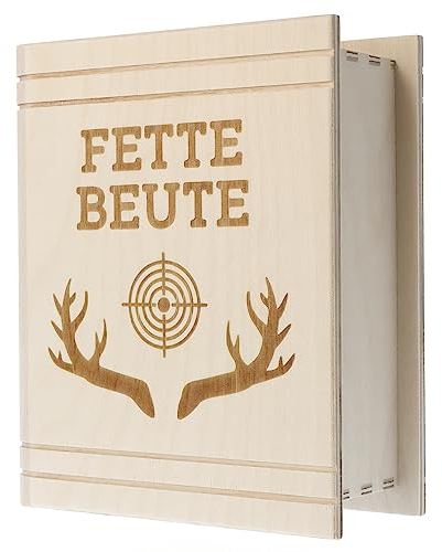 Spruchreif | Spardose in Buchform mit Gravur | Holz-Spardose mit Gravur | Geldgeschenk | Sparbüchse | Jagd Geschenke | Geschenke für Jäger | „Fette Beute“